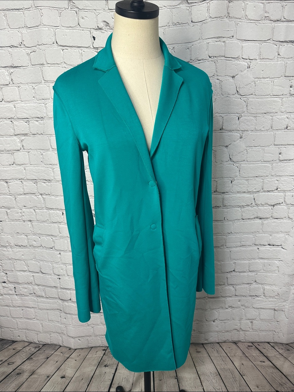Carolina Belle Montreal Teal Longline Stretch Blazer Coat Size XS